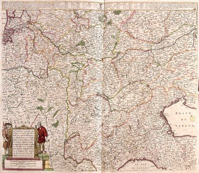 आल्प्स की श्रृंखला के क्षेत्र का नक्शा (फ्रांस, इटली, जर्मनी) (नक़्क़ाशी) द्वारा फ्रेडरिक डे विट