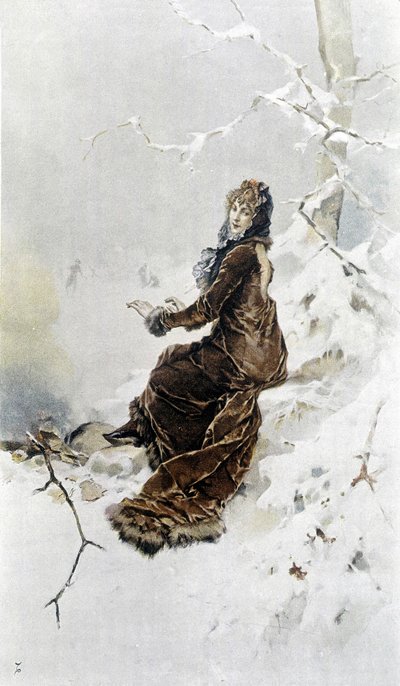 वुमन इन द स्नो: एलेगॉरी ऑफ विंटर, कैलेंडर ह्यूबर्ट डिस द्वारा सचित्र, एफएच कैमरर द्वारा चित्रित द्वारा फ्रेडरिक हेंड्रिक केमेरर
