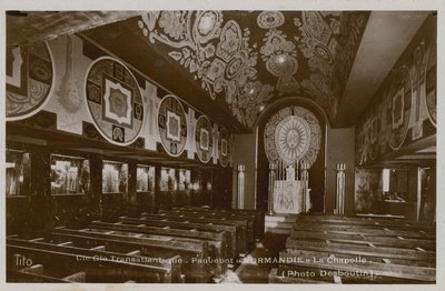 चैपल ऑन स्टीमबोट, ला नॉर्मंडी। 1913 में पोस्टकार्ड भेजा गया। द्वारा फ्रेंच फोटोग्राफर