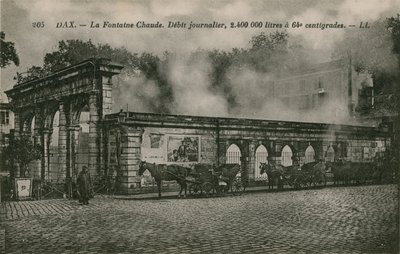 डैक्स - गर्म पानी के झरने (दैनिक प्रवाह: 64 सेंटीग्रेड पर 2400000 लीटर)। 1913 में पोस्टकार्ड भेजा गया। द्वारा फ्रेंच फोटोग्राफर