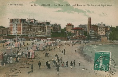 दिनार्ड - समुद्र तट और रॉयल होटल। 1913 में पोस्टकार्ड भेजा गया। द्वारा फ्रेंच फोटोग्राफर