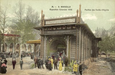 मार्सिले, औपनिवेशिक प्रदर्शनी 1906, पैविलॉन डेस फ़ोरेट्स डी'एल्गेरी (रंगीन फोटो) द्वारा फ्रेंच फोटोग्राफर