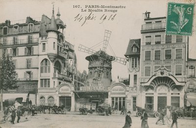 1913 में भेजा गया मौलिन रूज, पेरिस का पोस्टकार्ड द्वारा फ्रेंच फोटोग्राफर