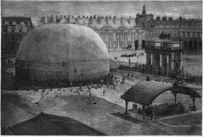 1878 पेरिस में विश्व प्रदर्शनी: हेनरी गिफर्ड के कैप्टिव बैलून की सूजन तुइलरीज के प्रांगण में बैठ जाती है। 20 जुलाई 1878 के "" ले मोंडे इलस्ट्र्रे "" एन ° 1112 में उत्कीर्णन। द्वारा फ्रेंच स्कूल