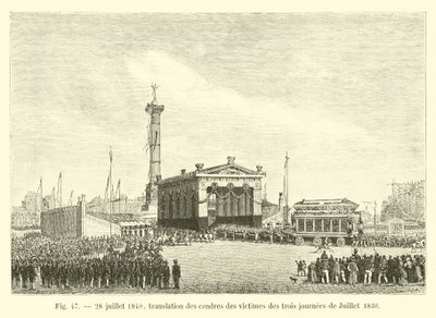 28 जुलाई, 1840, जुलाई 1830 के तीन दिनों के पीड़ितों की राख का अनुवाद द्वारा फ्रेंच स्कूल