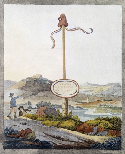 1789 की क्रांति के समय एक फ्रांसीसी सीमा: "यात्रियों, यह भूमि स्वतंत्र है" द्वारा फ्रेंच स्कूल