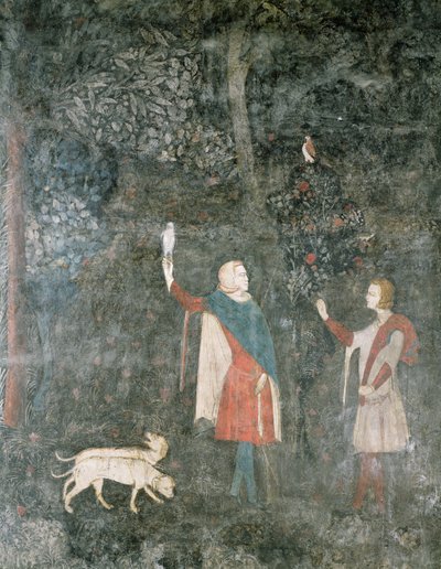 स्टैग रूम से एक जेंटलमैन हॉकिंग, 1343 द्वारा फ्रेंच स्कूल