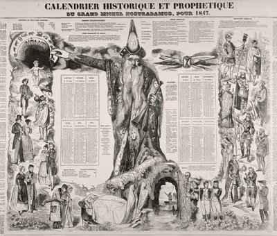 मिशेल नोस्ट्राडेम (नास्त्रेदमस) (1503-66) 1847 का एक ऐतिहासिक और भविष्य का कैलेंडर द्वारा फ्रेंच स्कूल