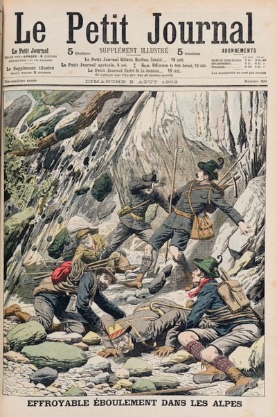 टायरॉल में एक भयानक रॉक फॉल, 5 अगस्त 1906 को &39;ले पेटिट जर्नल&39; से चित्रण द्वारा फ्रेंच स्कूल