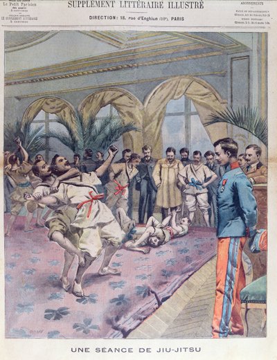 फ्रांस में एक जिउ-जित्सु सत्र, लिटिल पेरिसियन, 1905 से चित्रण द्वारा फ्रेंच स्कूल