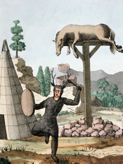 ए साइबेरियन टार्टर शमन और दफन ग्राउंड, c.1811 द्वारा फ्रेंच स्कूल