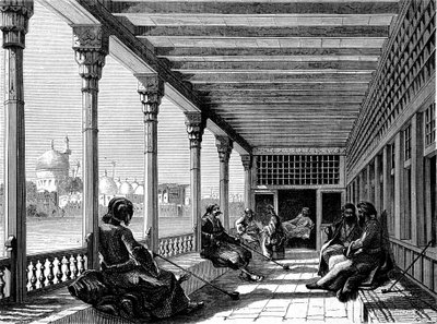 टाइग्रिस के तट पर एक कैफे, बगदाद (उत्कीर्णन) द्वारा फ्रेंच स्कूल