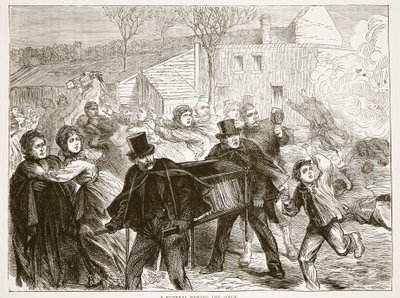 घेराबंदी के दौरान एक अंतिम संस्कार, मार्च 1871, फ्रांस और जर्मनी के बीच युद्ध के कैसेल्स इतिहास का चित्रण, 1870-1871 द्वारा फ्रेंच स्कूल