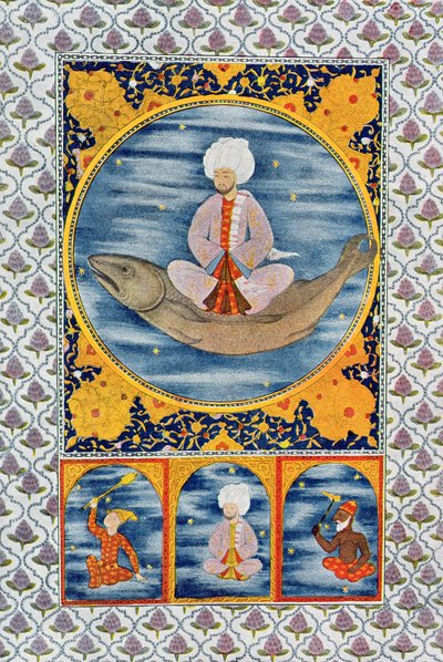 द अब्दुल्लाह ऑफ द सी, द नेशन फ्रॉम द अरेबियन नाइट्स, 1895 (रंग उत्कीर्णन) द्वारा फ्रेंच स्कूल