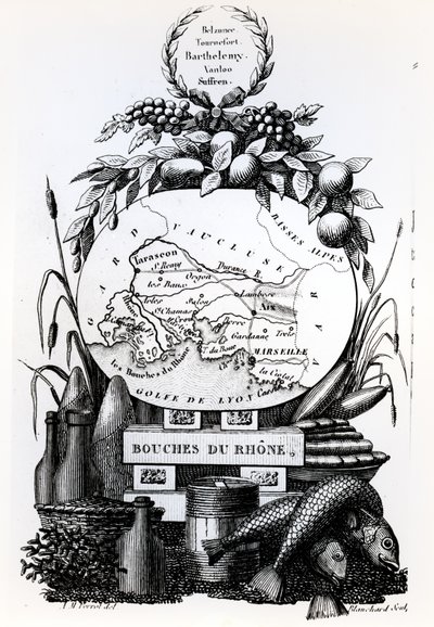 बाउचेस-डु-रोन विभाग का अलौकिक नक्शा, c.1830 द्वारा फ्रेंच स्कूल