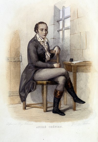 आंद्रे चेनियर (1762-1794), फ्रांसीसी कवि, कंसीयज में - "ले प्लुटार्क फ़्रैंकैस" में, एड। मेनेचेट द्वारा फ्रेंच स्कूल