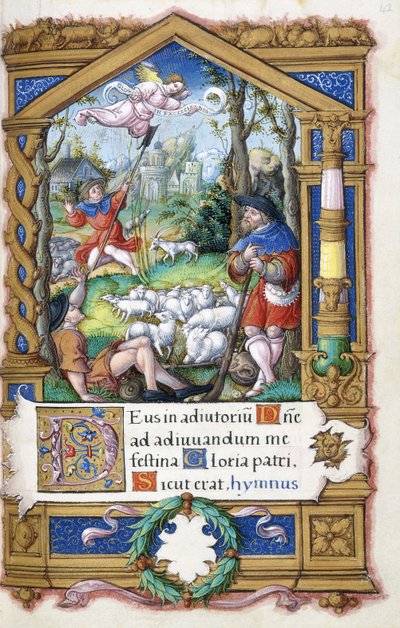 फ्रेंकोइस I, c.1532-1540 के लिए बने घंटे की एक पुस्तक से चरवाहों की घोषणा द्वारा फ्रेंच स्कूल
