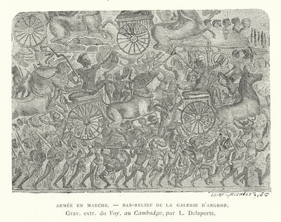 मार्च पर सेना, अंगकोर, कंबोडिया से बस-राहत (उत्कीर्णन) द्वारा फ्रेंच स्कूल