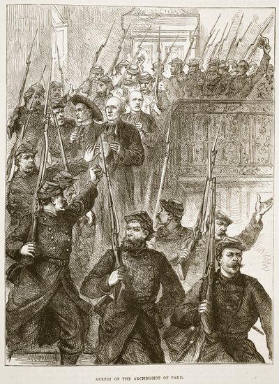 पेरिस के आर्कबिशप की गिरफ्तारी, मार्च 1871, फ्रांस और जर्मनी के बीच युद्ध के कैसेल्स इतिहास का चित्रण, 1870-1971 द्वारा फ्रेंच स्कूल