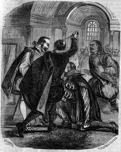 27 दिसंबर 1594 को फ्रांस के राजा हेनरी चतुर्थ पर जीन चैस्टल (जीन चेटेल) (1575-1594) की हत्या का प्रयास किया गया। 19वीं शताब्दी की नक्काशी। द्वारा फ्रेंच स्कूल