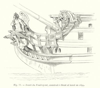 Avant du Foudroyant, ब्रेस्ट में बनाया गया और 1694 में लॉन्च किया गया (उत्कीर्णन) द्वारा फ्रेंच स्कूल