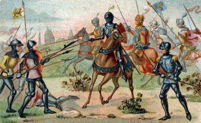 27 नवंबर, 1382 को रोजबेक्यू की लड़ाई (रोजबेके, बेल्जियम)। 19वीं सदी के उत्तरार्ध की क्रोमोलिथोग्राफी। द्वारा फ्रेंच स्कूल