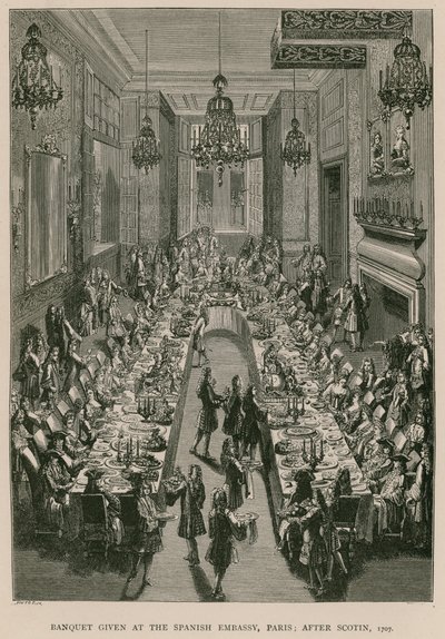 स्पेनिश दूतावास, पेरिस में दिया गया भोज; स्कॉटिन के बाद, 1707 द्वारा फ्रेंच स्कूल