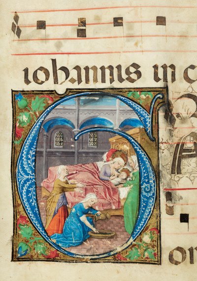 वर्जिन का जन्म, क्रमिक, f.76 (स्याही, चर्मपत्र पर सोना और पत्ती) द्वारा फ्रेंच स्कूल