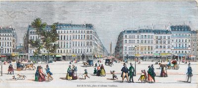 Boulevard des Capucines (दक्षिण तट) - रुए डे ला पैक्स, जगह और कॉलम वेंडोम - एडमंड टेक्सियर 1852 द्वारा "झांकी-डी-पेरिस" में उत्कीर्णन द्वारा फ्रेंच स्कूल