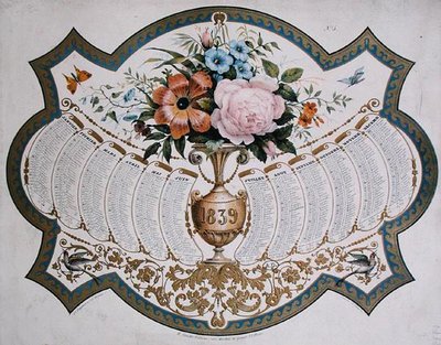 1839 के लिए कैलेंडर, गोडेफ्रॉय एंगेलमैन (1788-1839) द्वारा उकेरा गया, c.1838 (कलर लिथो) द्वारा फ्रेंच स्कूल