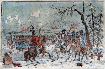 प्रशिया और पोलैंड का अभियान (1806-1807): "" नेपोलियन I (1769-1821) ने 08/02/1807 को ईलाऊ के युद्ध के मैदान पर मूरत को रूसी घुड़सवार सेना को पीछे हटाने का आदेश दिया। 19वीं सदी की नक्काशी। द्वारा फ्रेंच स्कूल