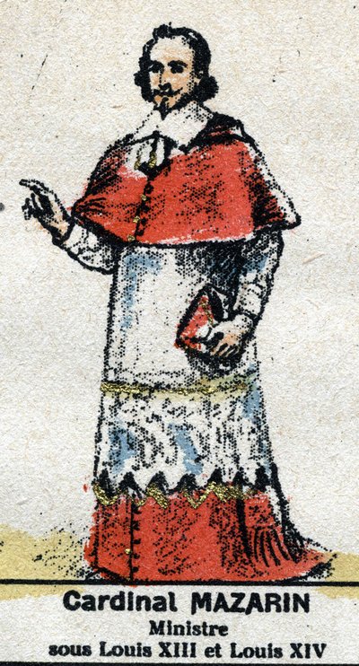 कार्डिनल जूल्स माजरीन (Giulio Raimondo Mazzarino या Mazarino) (1602-1661), इतालवी मूल के फ्रांसीसी राजनेता। "" में फ्रांस के गैलेरिएड किंग्स और क्वींस और 1643 से 1895 तक के शानदार पात्र"" एपिनल की छवि। द्वारा फ्रेंच स्कूल