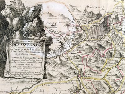 Cevennes क्षेत्र के नक्शे से कार्टोच, 1703 द्वारा फ्रेंच स्कूल