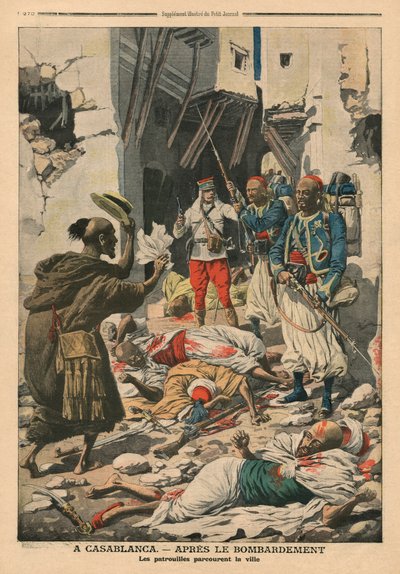 बमबारी के बाद कैसाब्लांका, &39;ले पेटिट जर्नल&39;, 25 अगस्त 1907 का पूरक चित्रण द्वारा फ्रेंच स्कूल