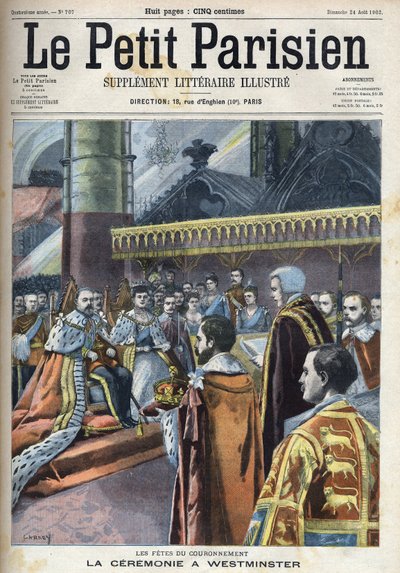 वेस्टमिंस्टर में राज्याभिषेक का समारोह: किंग एडवर्ड सप्तम (1841-1910) और डेनमार्क के एलेक्जेंड्रा (1844-1925), "ले पेटिट पेरिसियन" में द्वारा फ्रेंच स्कूल