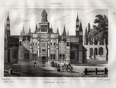 Certosa di Pavia - Pavia का चार्टरेस - "" सुरम्य इटली "" से उत्कीर्णन एम। डी नॉरविंस द्वारा, Ch। नोडियर 1834-1836। द्वारा फ्रेंच स्कूल