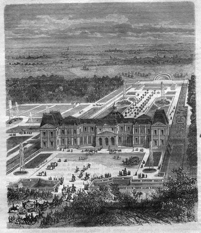 निकोलस फाउक्वेट (1615-1680), विस्काउंट डी मेलुन और लुई XIV के वित्त के डी वॉक्स अधीक्षक द्वारा चेटो डी वॉक्स ले विसोम्टे (वॉक्स-ले-विकोमटे)। मौरिस लाचत्रे द्वारा "हिस्टोइरे डेस पेप्स-रोइस-क्वीन एंड एम्पीयरर्स थ्रू द सेंचुरी" में उत्कीर्णन द्वारा फ्रेंच स्कूल