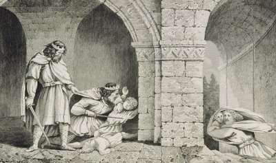 चाइल्डबर्ट I (c.498-588) अपने भाइयों के वारिस के मर्डर पर, कोल्ट द्वारा &39;हिस्टॉयर डी फ्रांस&39; से प्रकाशित, c.1840 द्वारा फ्रेंच स्कूल