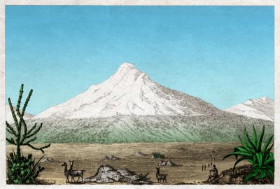 चिम्बोराजो ज्वालामुखी। (उत्कीर्णन, सीए। 1840) द्वारा फ्रेंच स्कूल