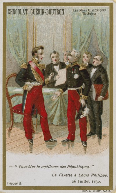 Chocolat Guerin-Boutron व्यापार कार्ड, ऐतिहासिक शब्द श्रृंखला द्वारा फ्रेंच स्कूल