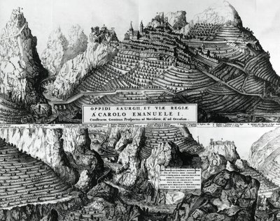 Savoy शासन के तहत Saorge, फ्रांस के शहर, उत्कीर्णन द्वारा फ्रेंच स्कूल
