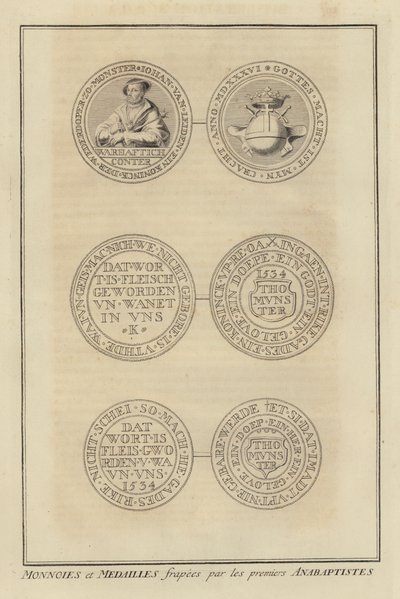 पहले ऐनाबैपटिस्टों द्वारा गढ़े गए सिक्के और पदक (उत्कीर्णन) द्वारा फ्रेंच स्कूल