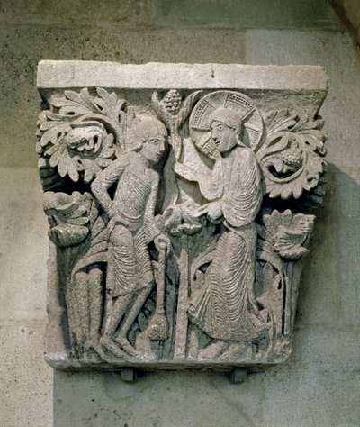 मसीह और जेम्स का चित्रण करने वाली स्तंभ राजधानी, c.1125-30 (चूना पत्थर) द्वारा फ्रेंच स्कूल