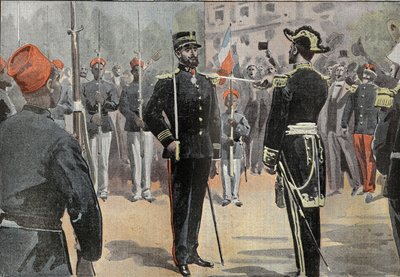 कमांडर जीन-बैप्टिस्ट मारचंद (1863-1934) ने 30 मई 1899 को टौलॉन में एडमिरल डी ला जेल (1836-1925) के हाथों से, अफ्रीकी अन्वेषण मिशन के सेनेगल सवारों के हाथों से लीजन ऑफ ऑनर के कमांडर की टाई प्राप्त की। (मिशन मार्च द्वारा फ्रेंच स्कूल