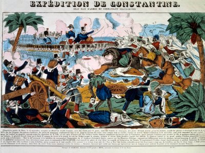 Conquete de l'Algerie: "" एक्सपीडिशन डी कॉन्स्टेंटाइन एन नवंबर 1837"" 19 वीं सदी के निजी संग्रह की नक्काशी द्वारा फ्रेंच स्कूल