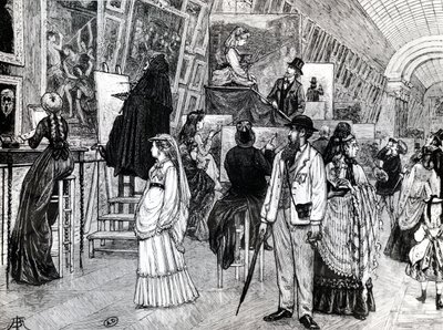 लूवर के ग्रांडे गैलीरी में नकल करने वाले, c.1880 द्वारा फ्रेंच स्कूल
