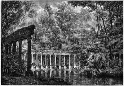 Parc de Monceau, Paris . में अंडाकार बेसिन के चारों ओर कोरिंथियन उपनिवेश द्वारा फ्रेंच स्कूल