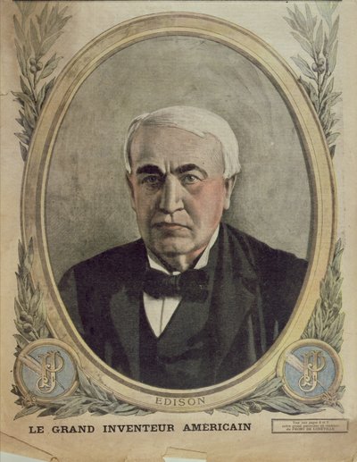 थॉमस अल्वा एडिसन, 1917 को दर्शाते हुए ले पेटिट जर्नल का कवर चित्रण द्वारा फ्रेंच स्कूल
