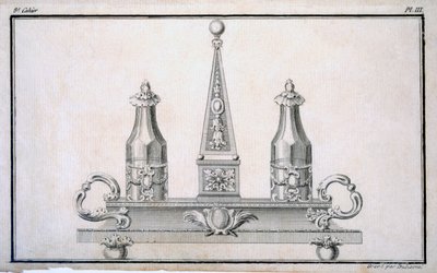 Duhamel, c.1770s-80s द्वारा एक साथ रखी गई नव-शास्त्रीय धातुकार डिजाइन की एक पैटर्न बुक से स्टैंड पर क्रूज़ सेट द्वारा फ्रेंच स्कूल