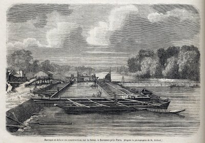 1866 में सुरेन्स में सीन पर बांध फटा - उत्कीर्णन - ले मोंडे इलस्ट्रे 1866 द्वारा फ्रेंच स्कूल